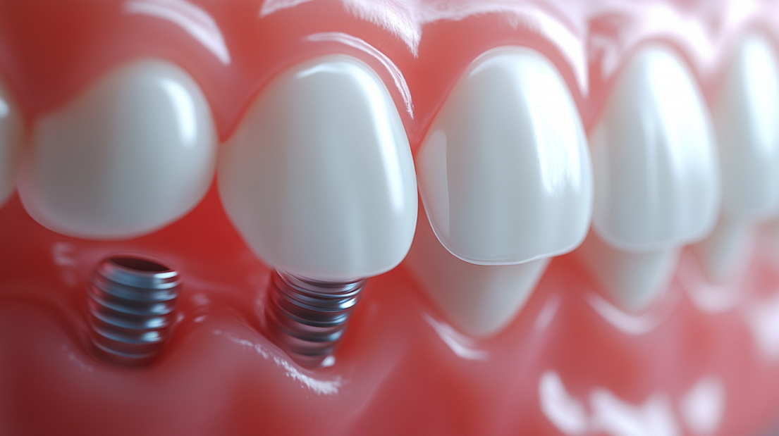 Close-Up of Full Mouth Dental Implants with The Implants Visible in The Gums